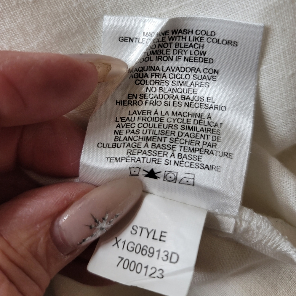 Ellen Tracy 100% White Linen Zip-Front Rolled-Sleeve Tunic Blouse size L - Picture 10 of 12